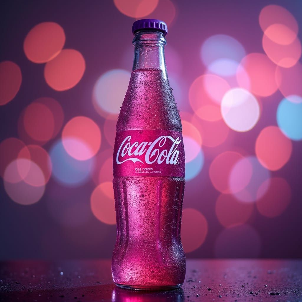Glowing Coca-Cola Bottle with Bokeh Lights