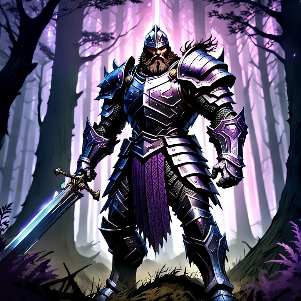 Armored Knight with Great Sword in Dark Forest