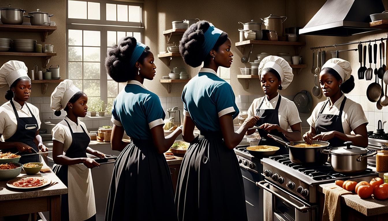 Black Girls Learning Domestic Skills: Matte Painting
