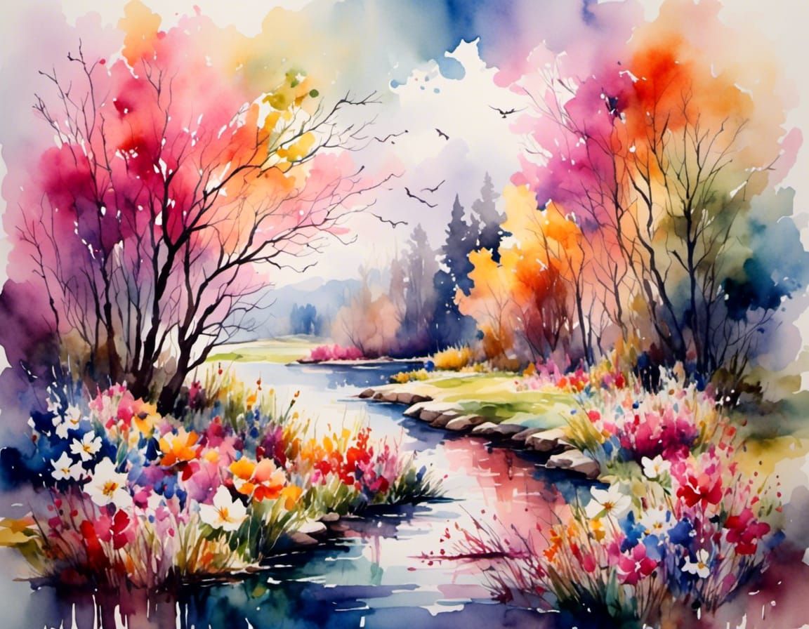 Spring Spirit in Antique Watercolor Style