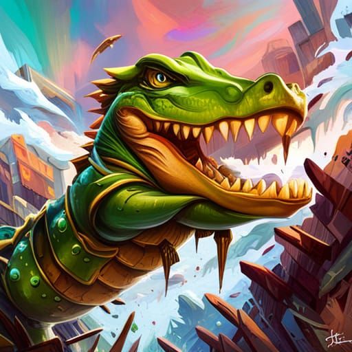 Muscular Baby Croc Warrior in Graffiti Art