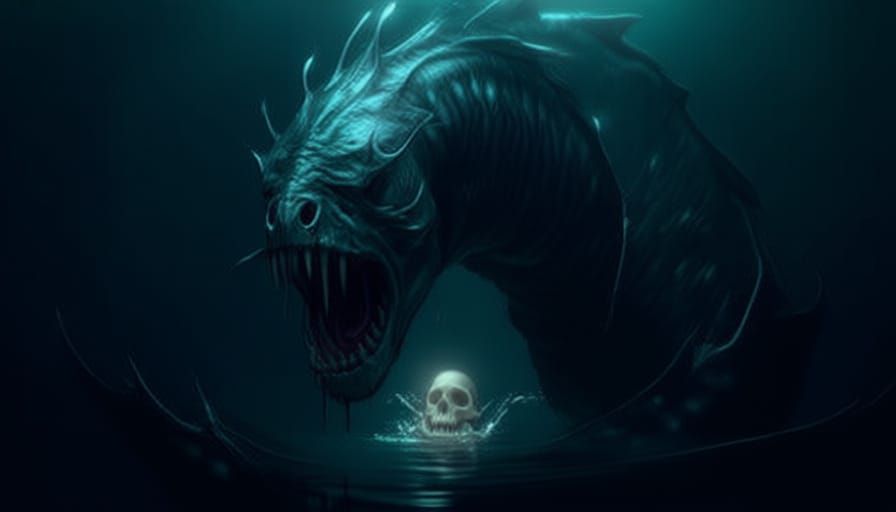 Cosmic Horror Sea Monster Emerging from Black Hole