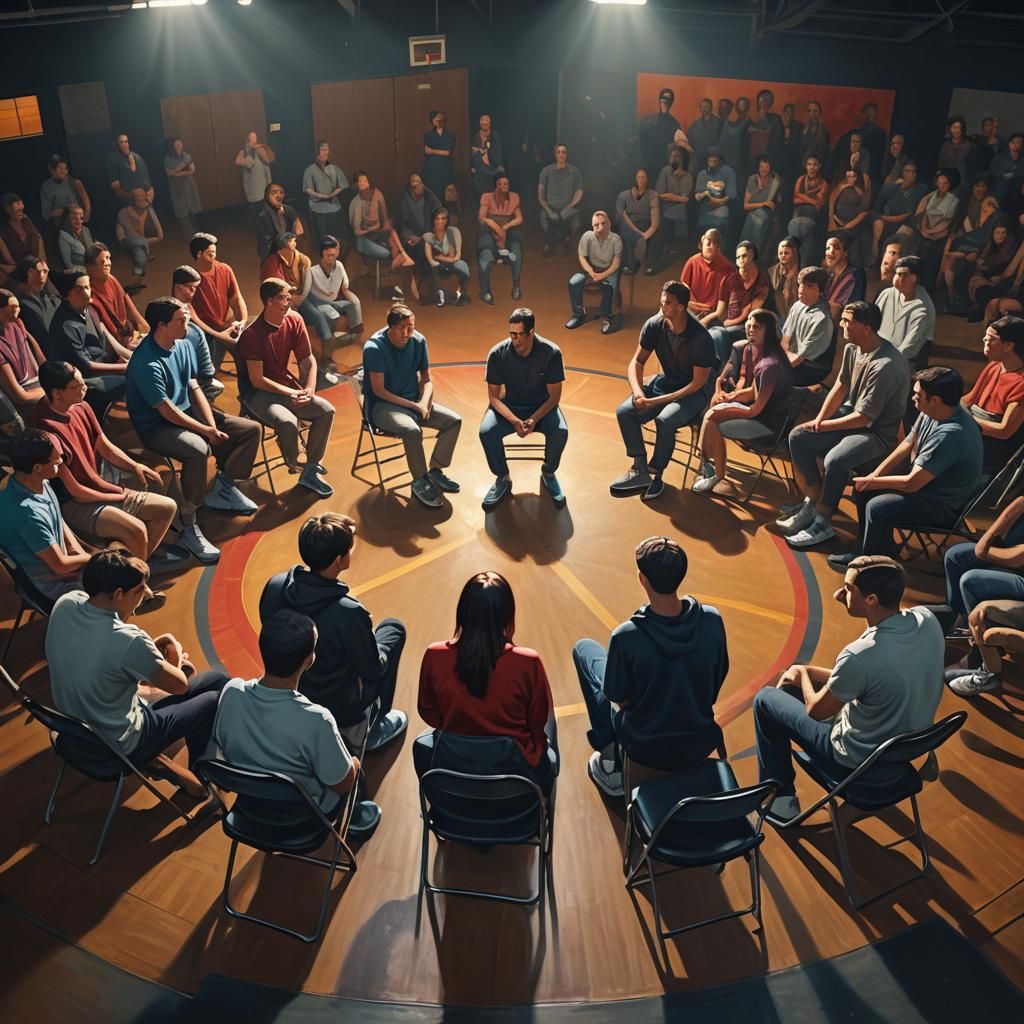 Support Group in Gym: Hyperrealistic Concept Art