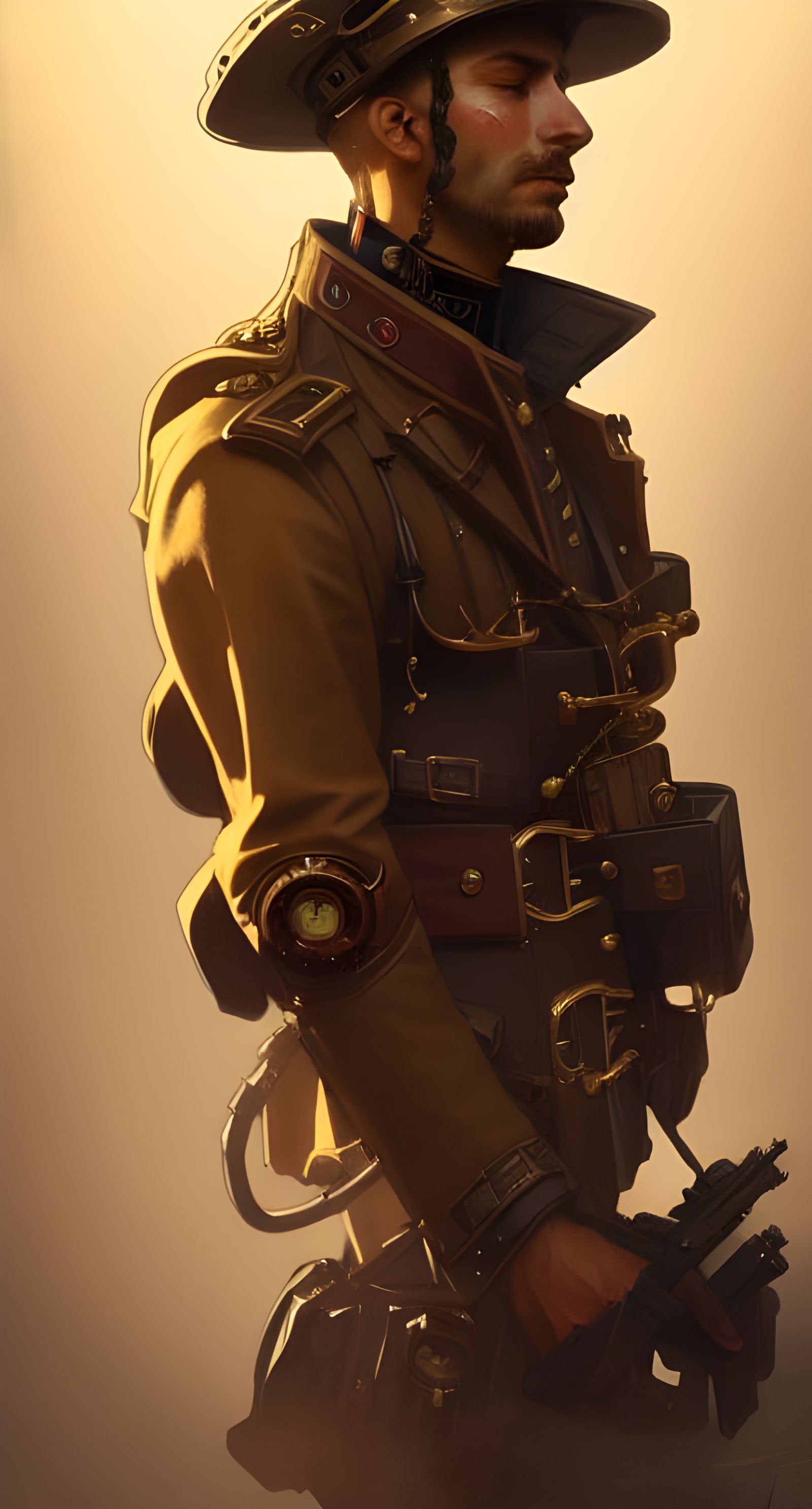 Steampunk Soldier Portrait in Detailed Lighting