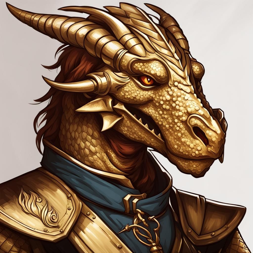Elegant Brass Dragonborn Character Portrait