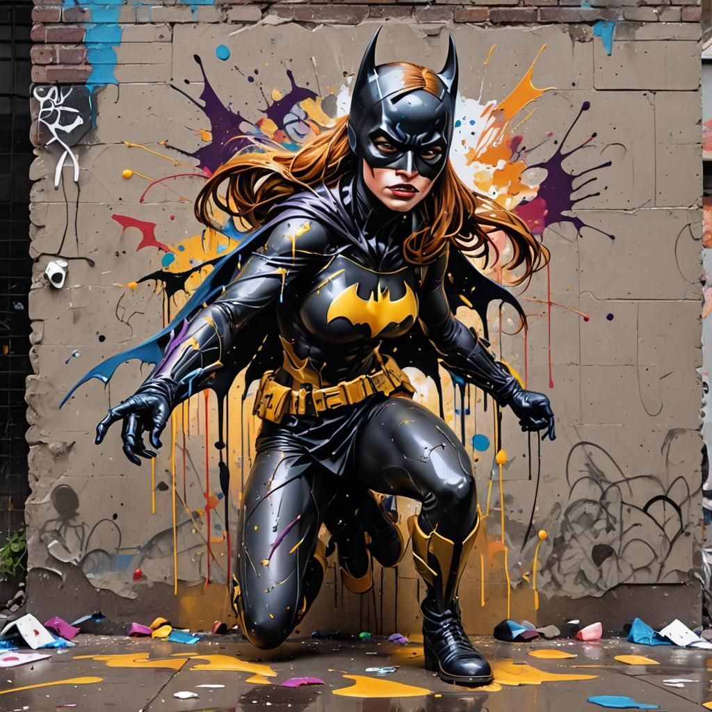 Distressed Batgirl Graffiti Art in Street Style