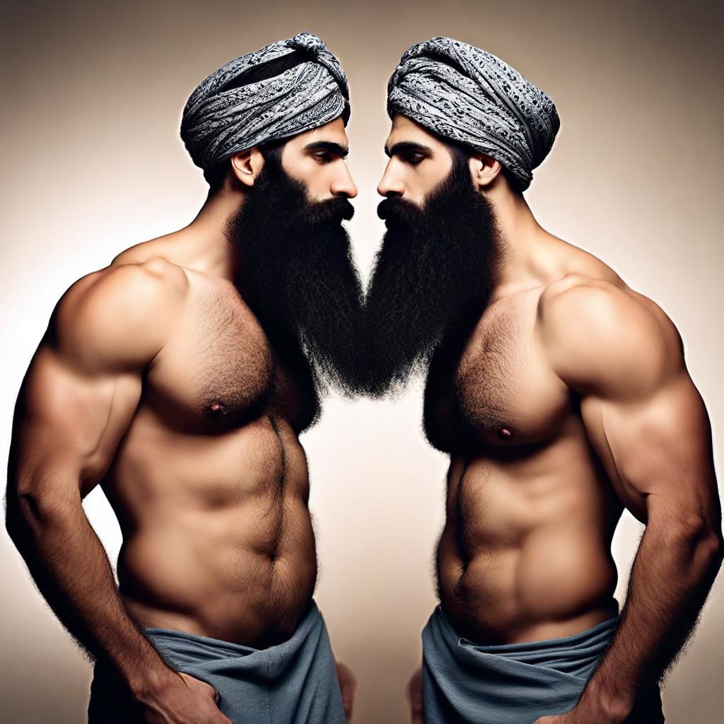 Identical Twins Kissing in Middle Eastern Desert