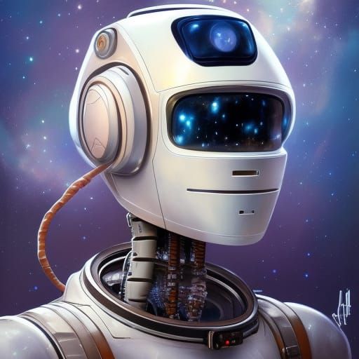 Astronaut Robot Dancing in Space: Detailed Digital Art
