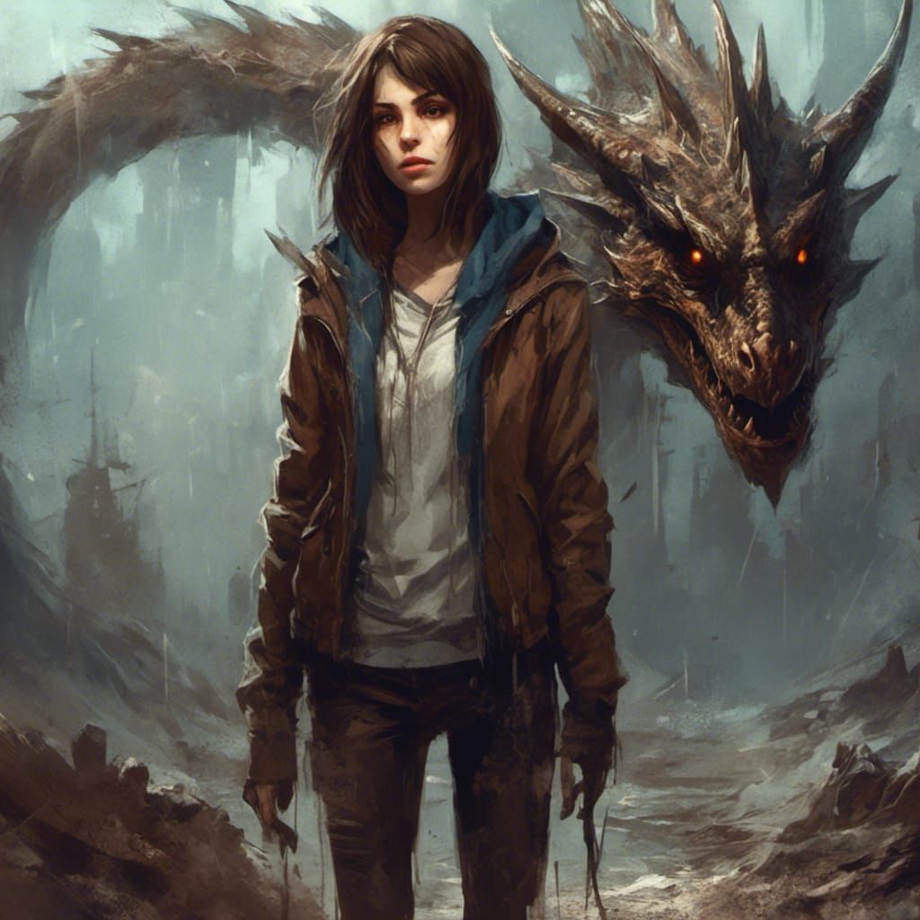 Girl with Dragon in Macabre Style