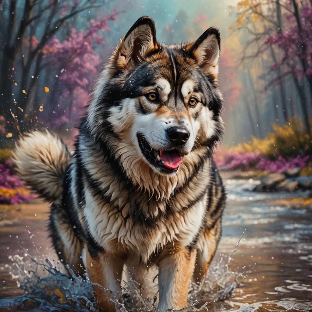 Hyperrealistic Alaskan Malamute Wolf Mix Portrait