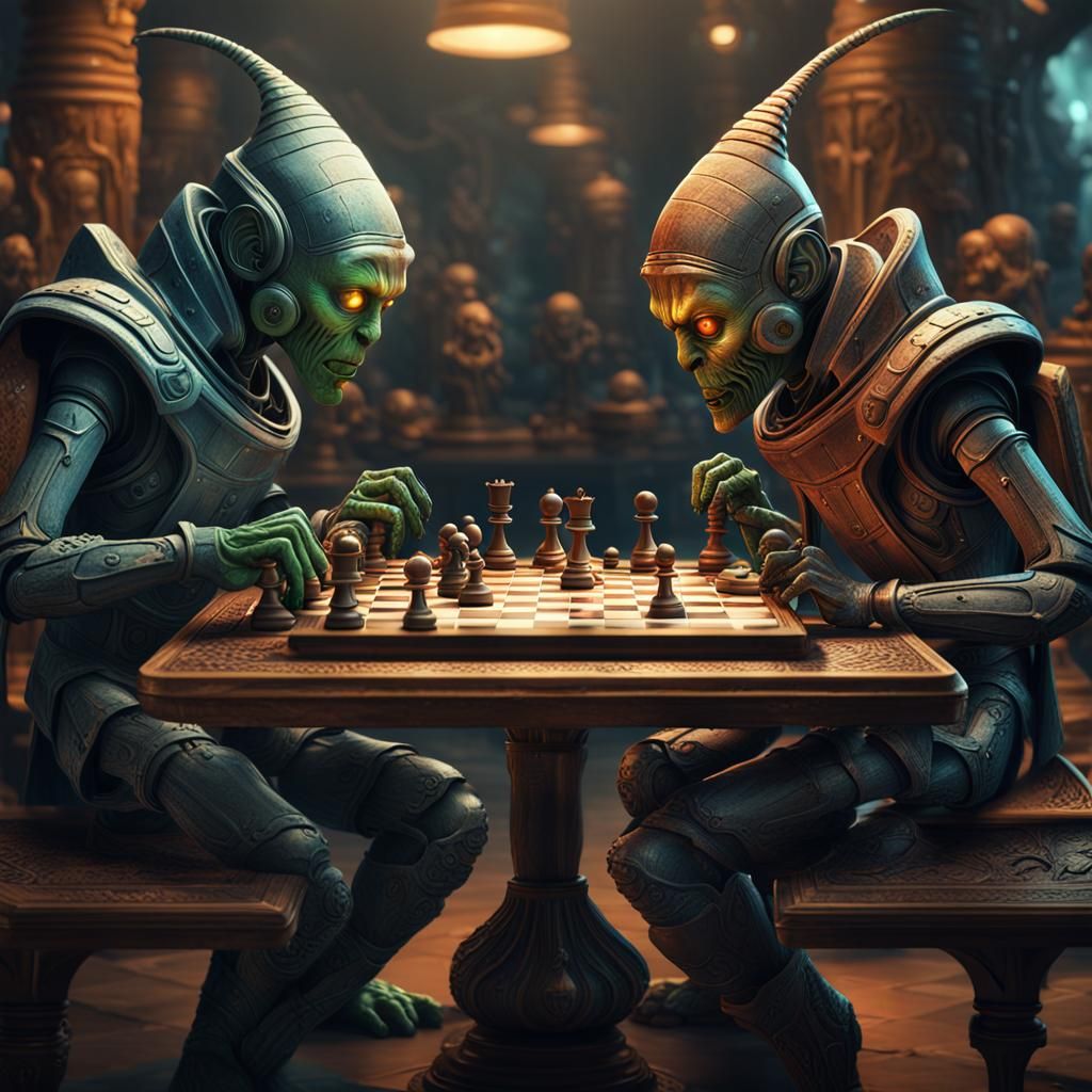 Hyperrealistic Martians Playing Chess in 8K
