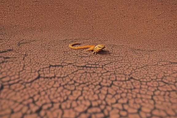 Lizard in Barren Desert Landscape: Macro Photography