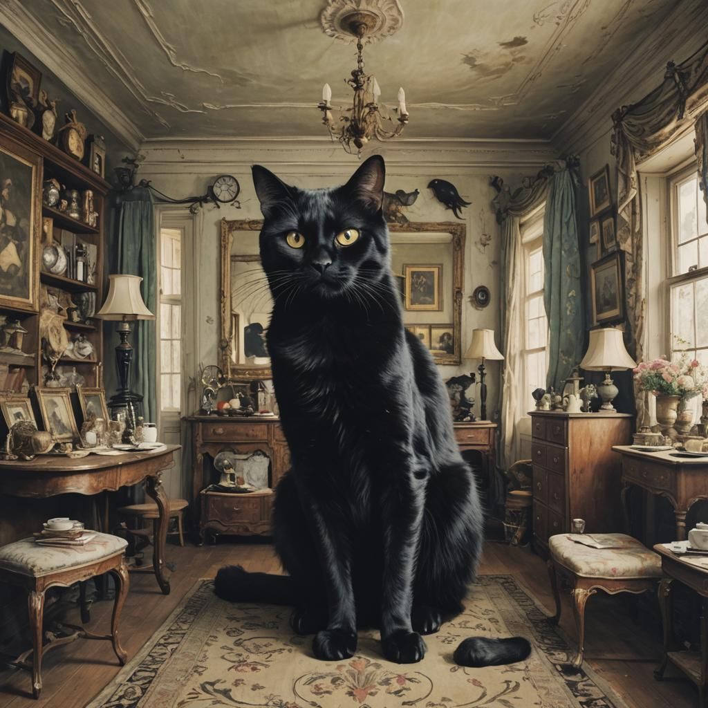 Oversized Black Cat in Wonderland House