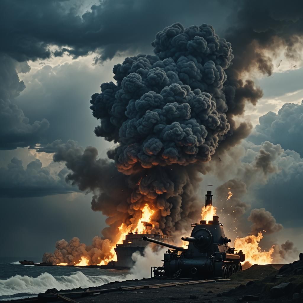 Port Fortress Under Cannon Fire: Cinematic Film Still