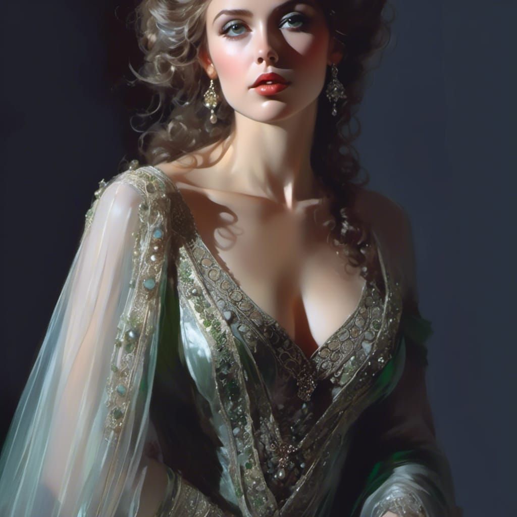 The Grey Lady: Hyperrealistic Portrait with Green Eyes