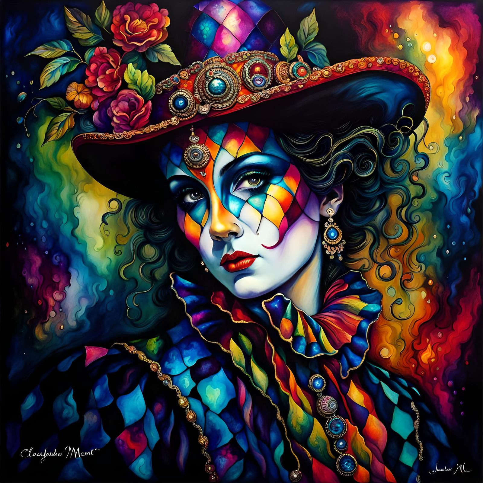 Shadowy Harlequin in Alcohol Ink Style