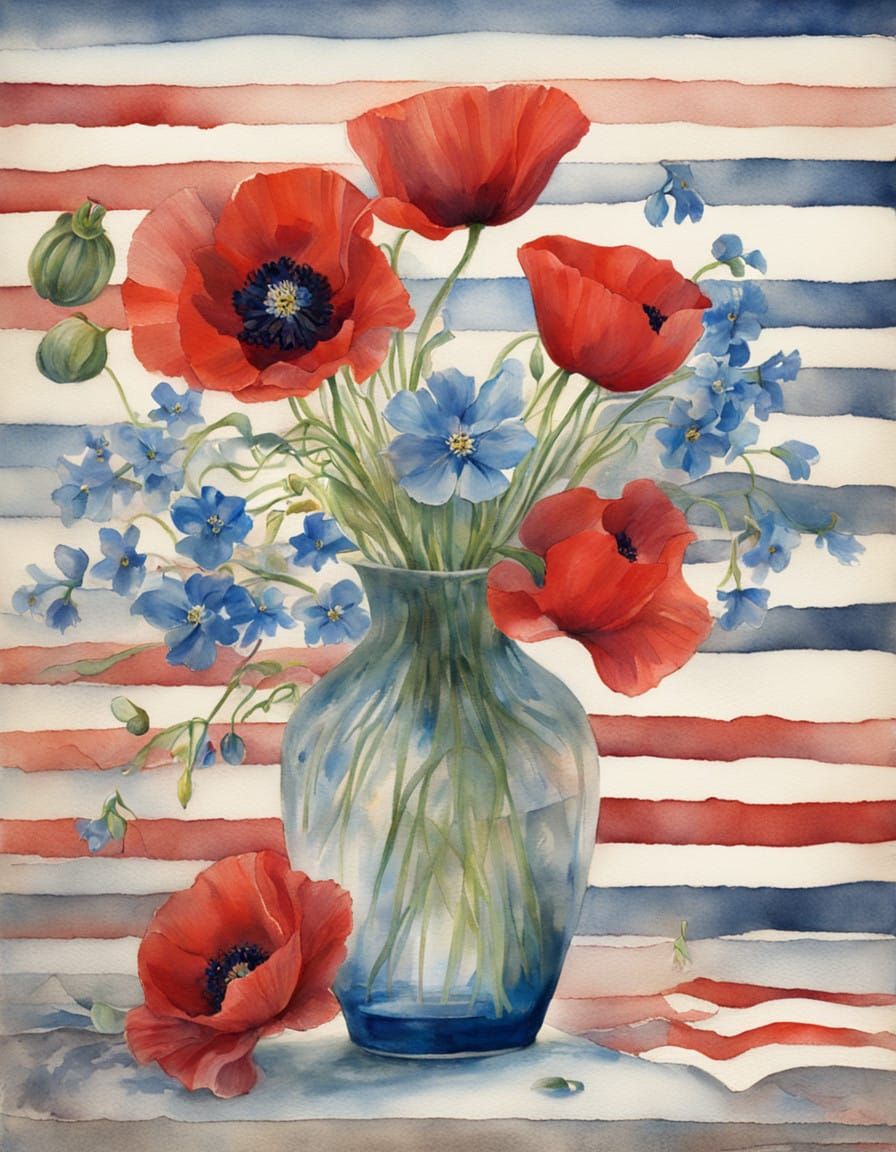 Watercolor Vase of American Flowers