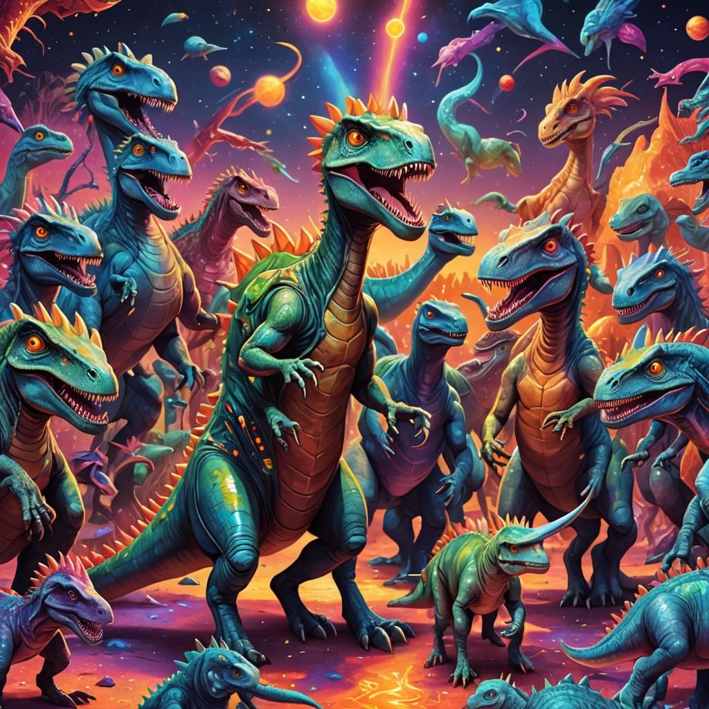 Heat Wave: Alien Dinosaur Dance Party, Astral Illustration
