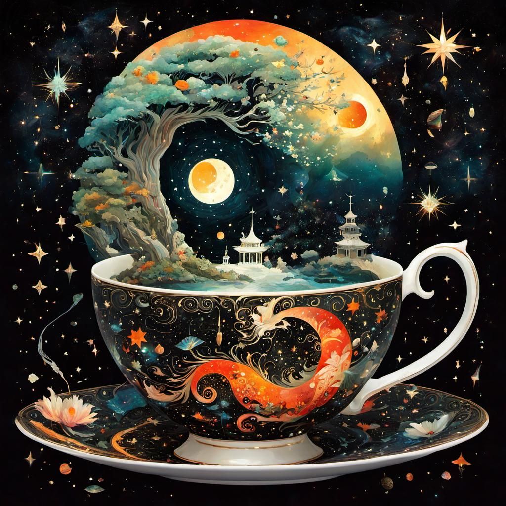Whimsical Yin Yang Teacup Galaxy Adventure
