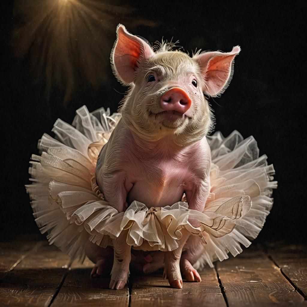Pig in Tulle Tutu Spotlighted on Stage