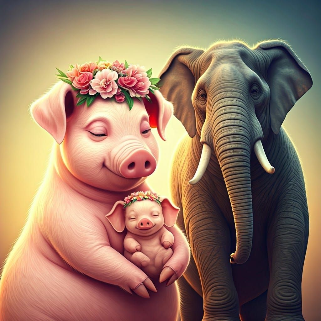 Majestic Female Pig Adorns Her Hybrid Offspring with Pride