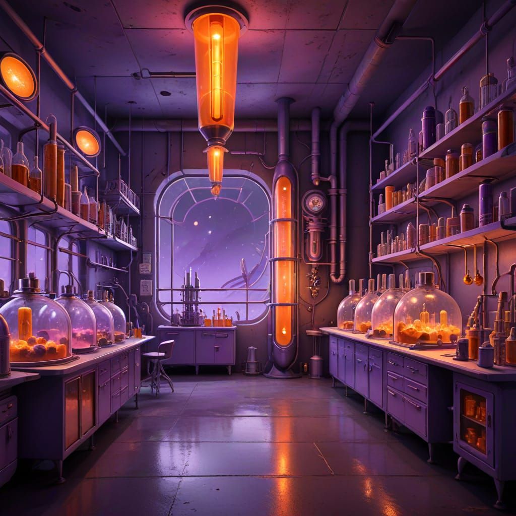 Retro-Futuristic Lab in Vibrant Hues
