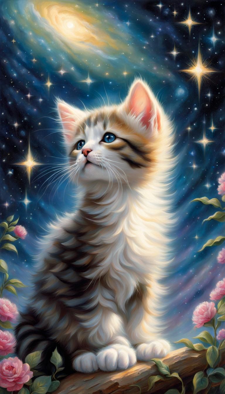 Kitten's Ethereal Dream of Starry Constellations