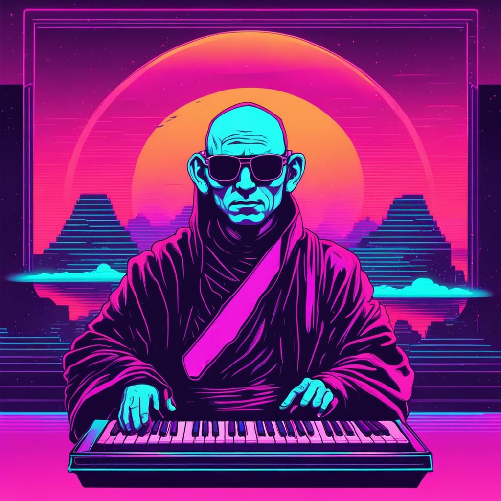 Synthwave Monk in Neon Retro Style