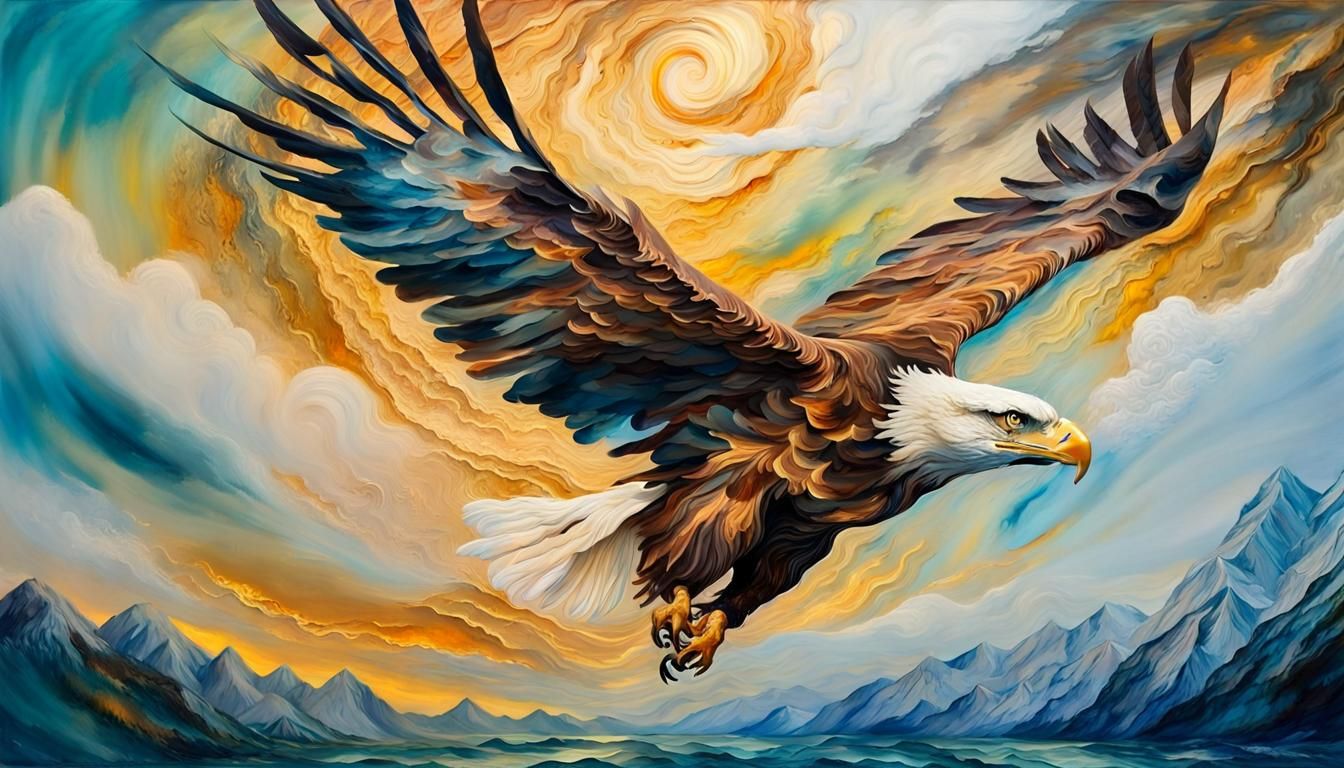 Majestic Eagle Soaring: Impressionist Landscape Painting