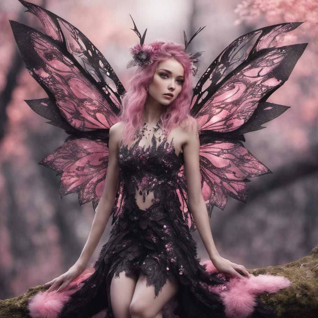 Glittercore Fairy with Black and Pink Wings