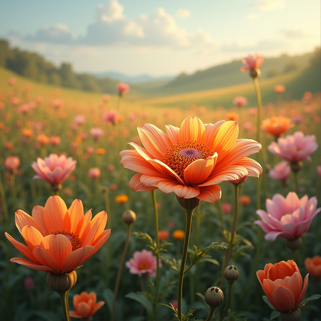 Radiant Bloom in a Lush Flower Field
