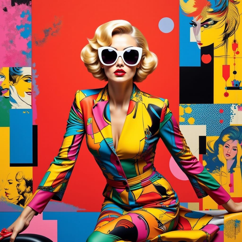 1960s Pop Art Model in Geometric Dress