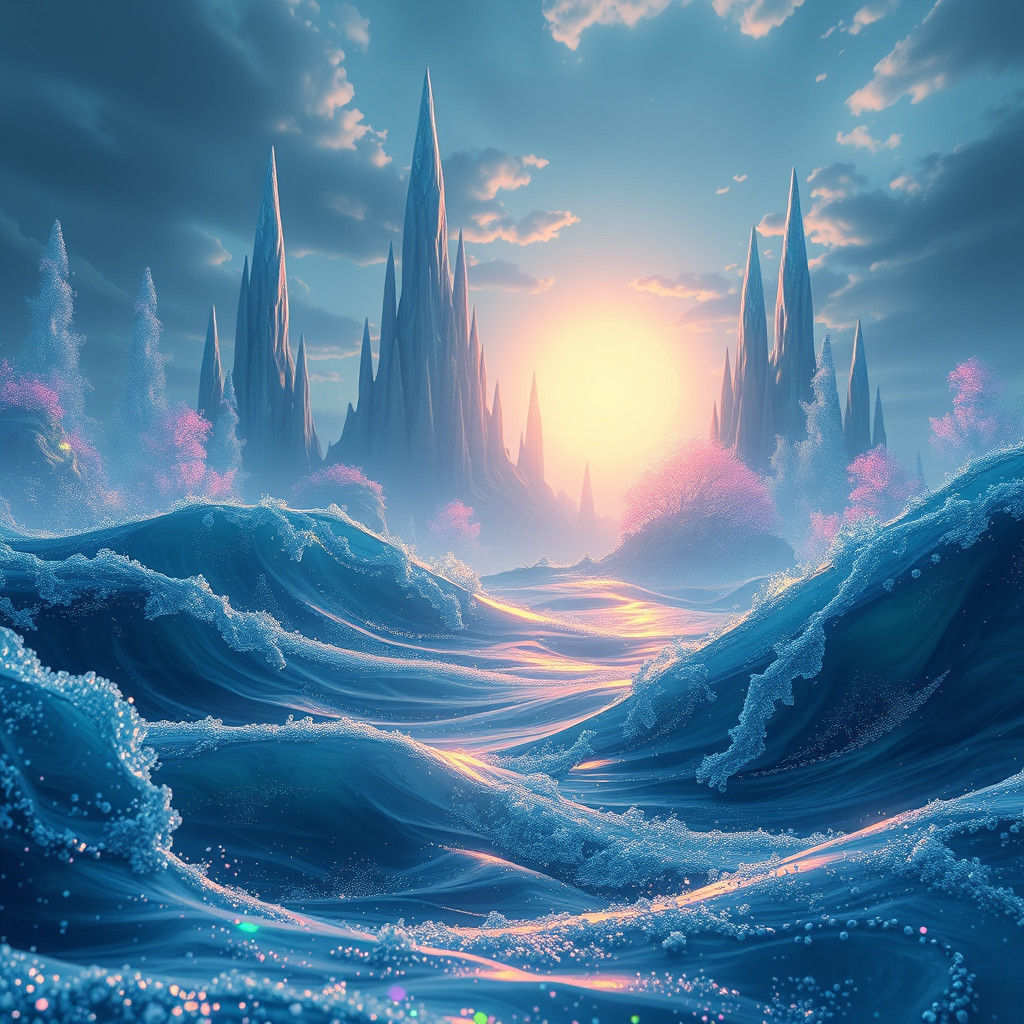 Ethereal Oceanic Scene with Crystalline Spires