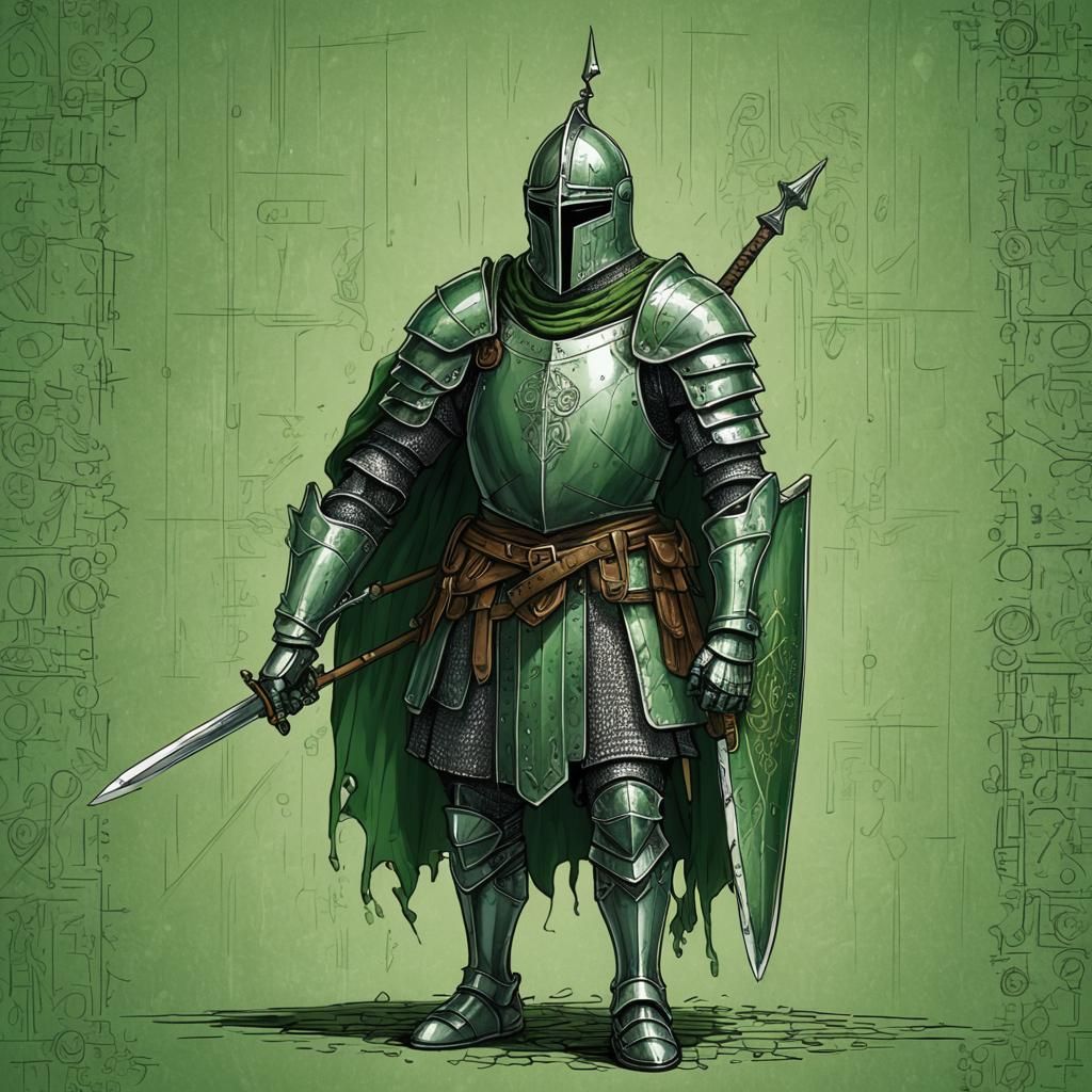 Three-Armed Knight in Matrix, Hand-Drawn Style