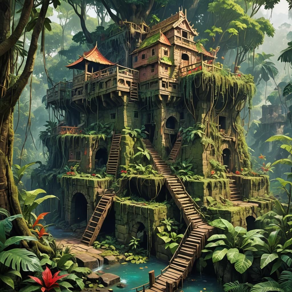 Fantasy Fort in a Colorful Jungle