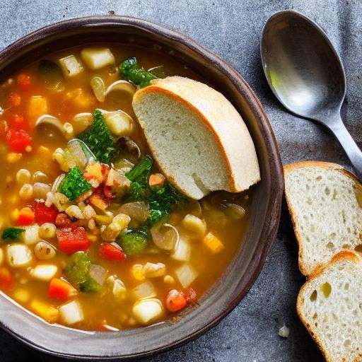 Minestrone Soup Still Life with Bread