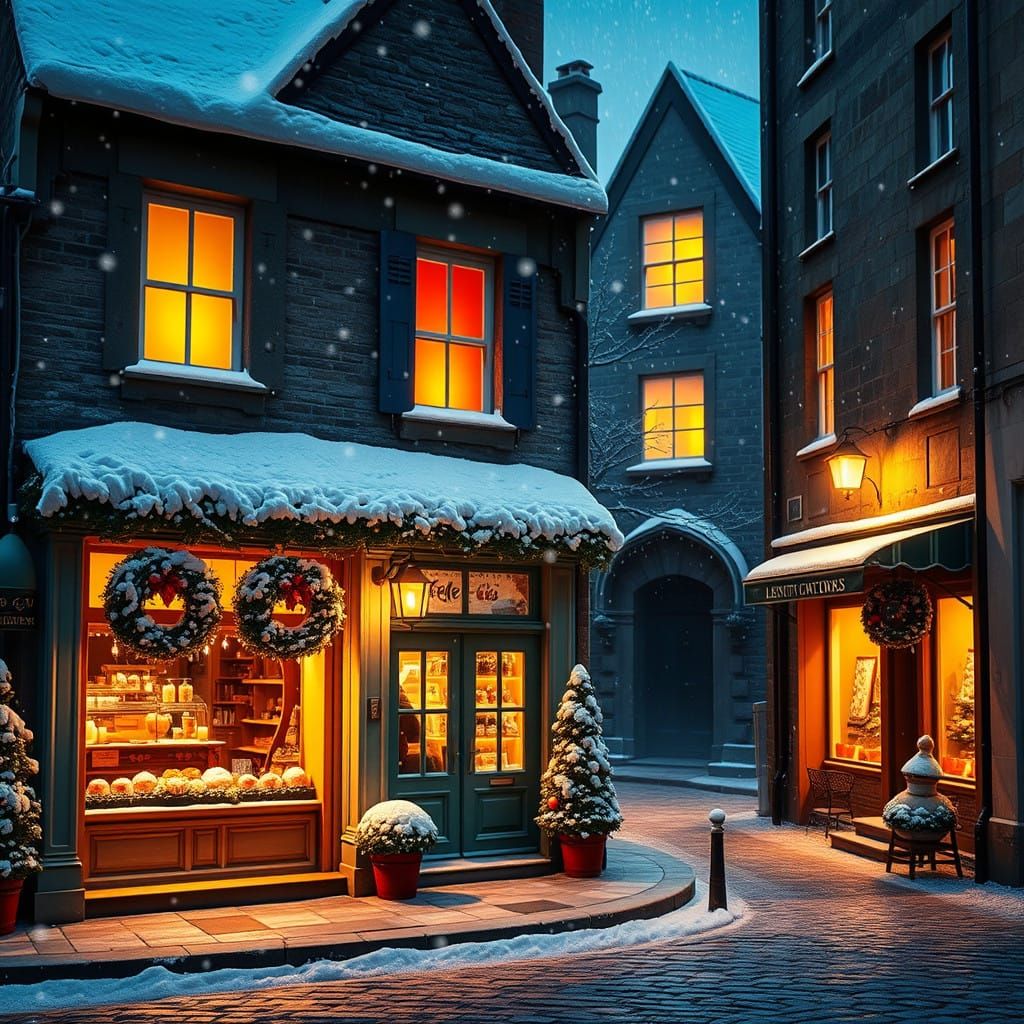 Charming Christmas Edinburgh Neighborhood at Night