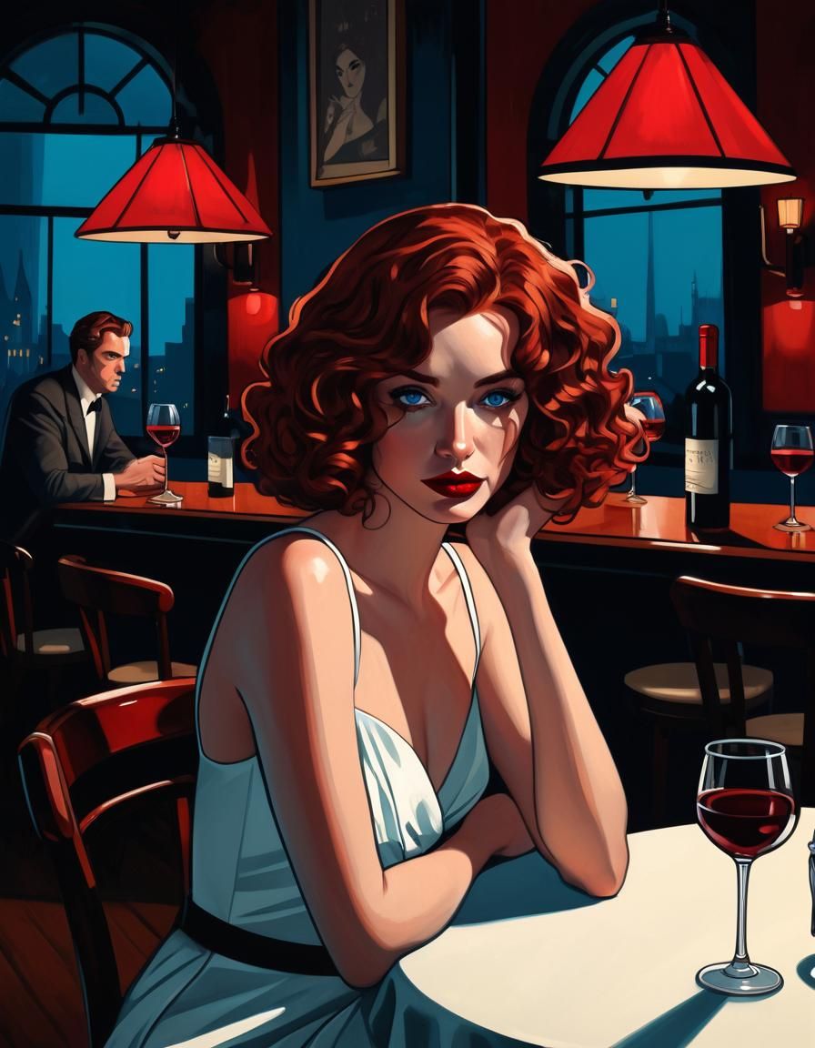 Film Noir Sensation Sits Alone in a Dimly Lit Bar, Inspired...