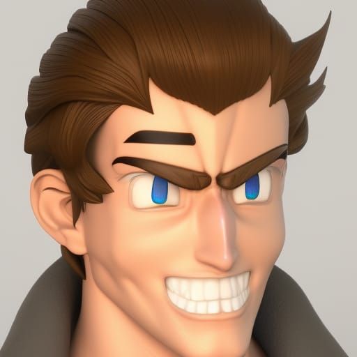 Anime Man Portrait with Angry Eyebrows