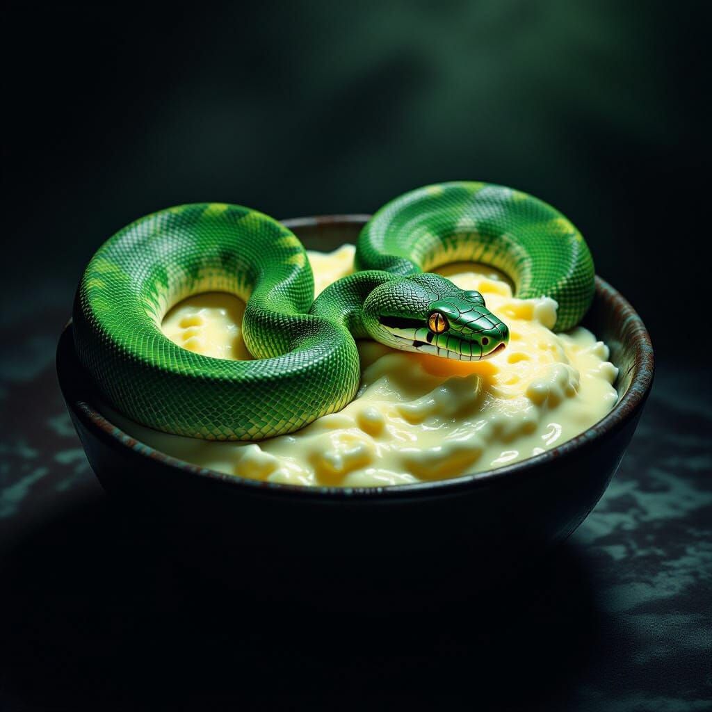 Green Python Slithers Into Creamy Quark Cheese