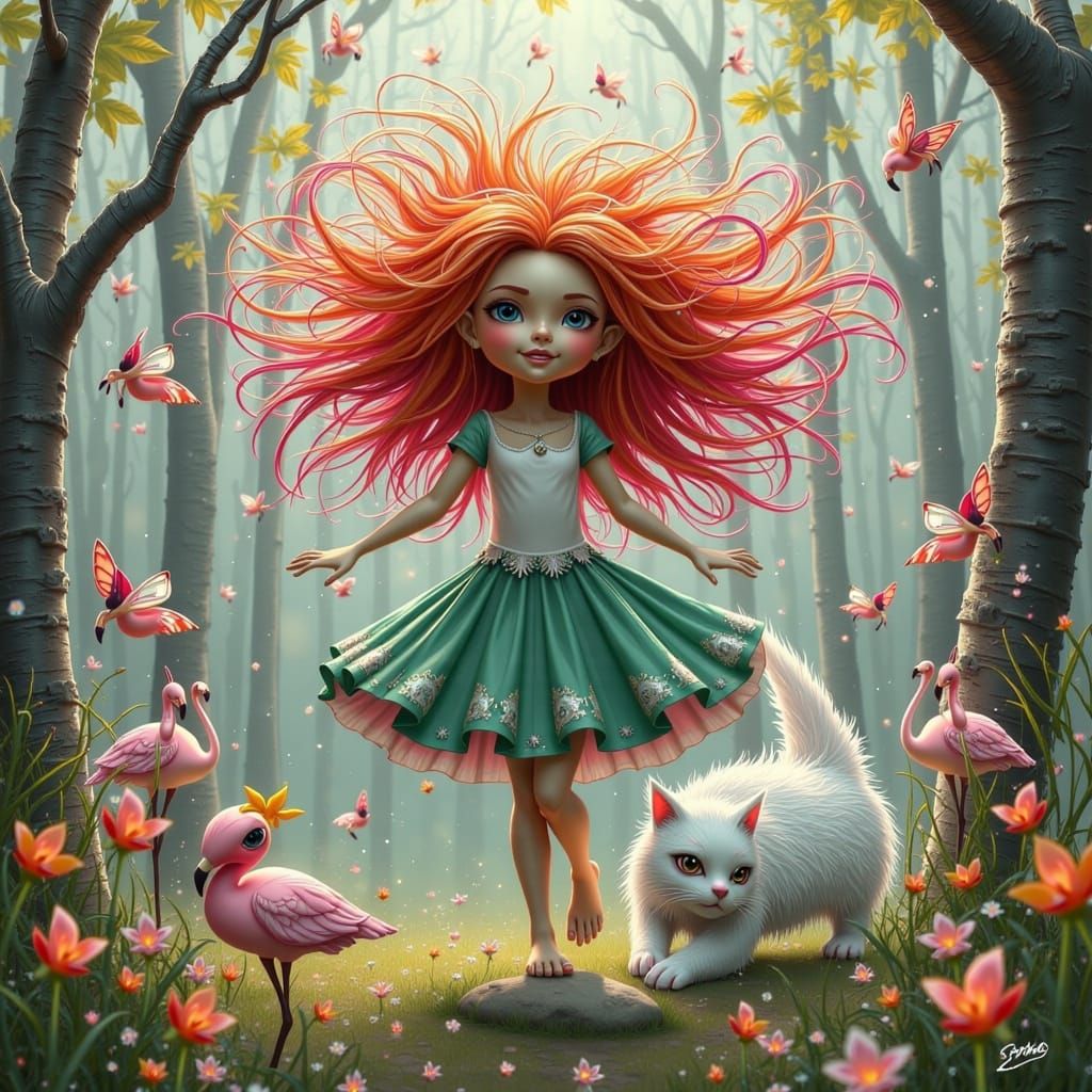 Whimsical Forest Dance: A Storybook Impasto Painting