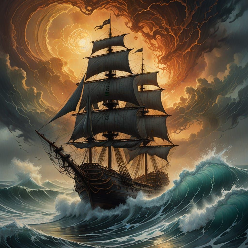 Hyperdetailed Girl Enveloped by Turbulent Ocean Storm