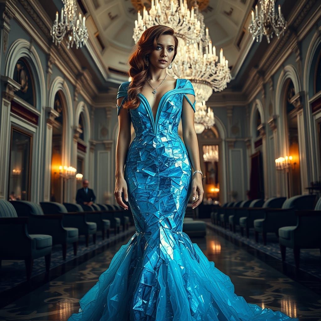 Glamorous Woman in Crystal Geode Mermaid Gown with Auburn Br...