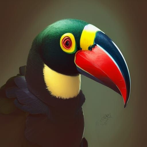 Madagascan Toucan Portrait in Hyperdetailed Splash Art