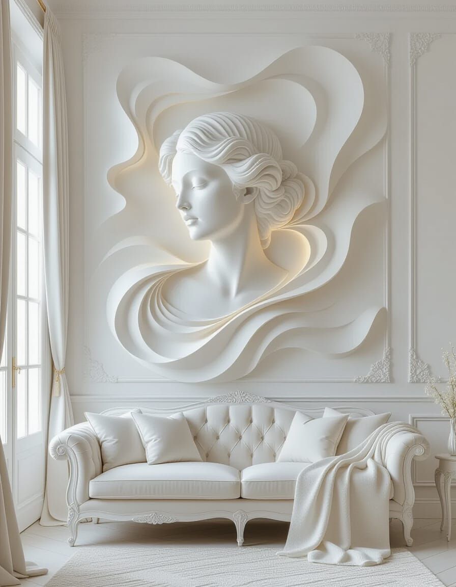 Elegant 3D Relief Art in Classic Room with Woman