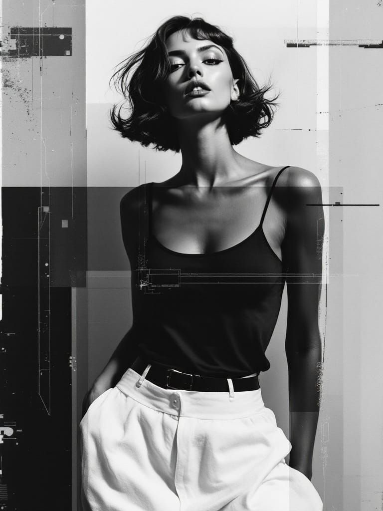 High Contrast Fashion Figure Study in Xerox Art Style