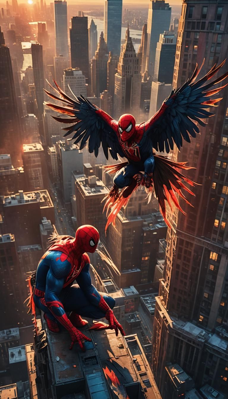 Spiderman and Eagle Face-Off: Comic Book Style