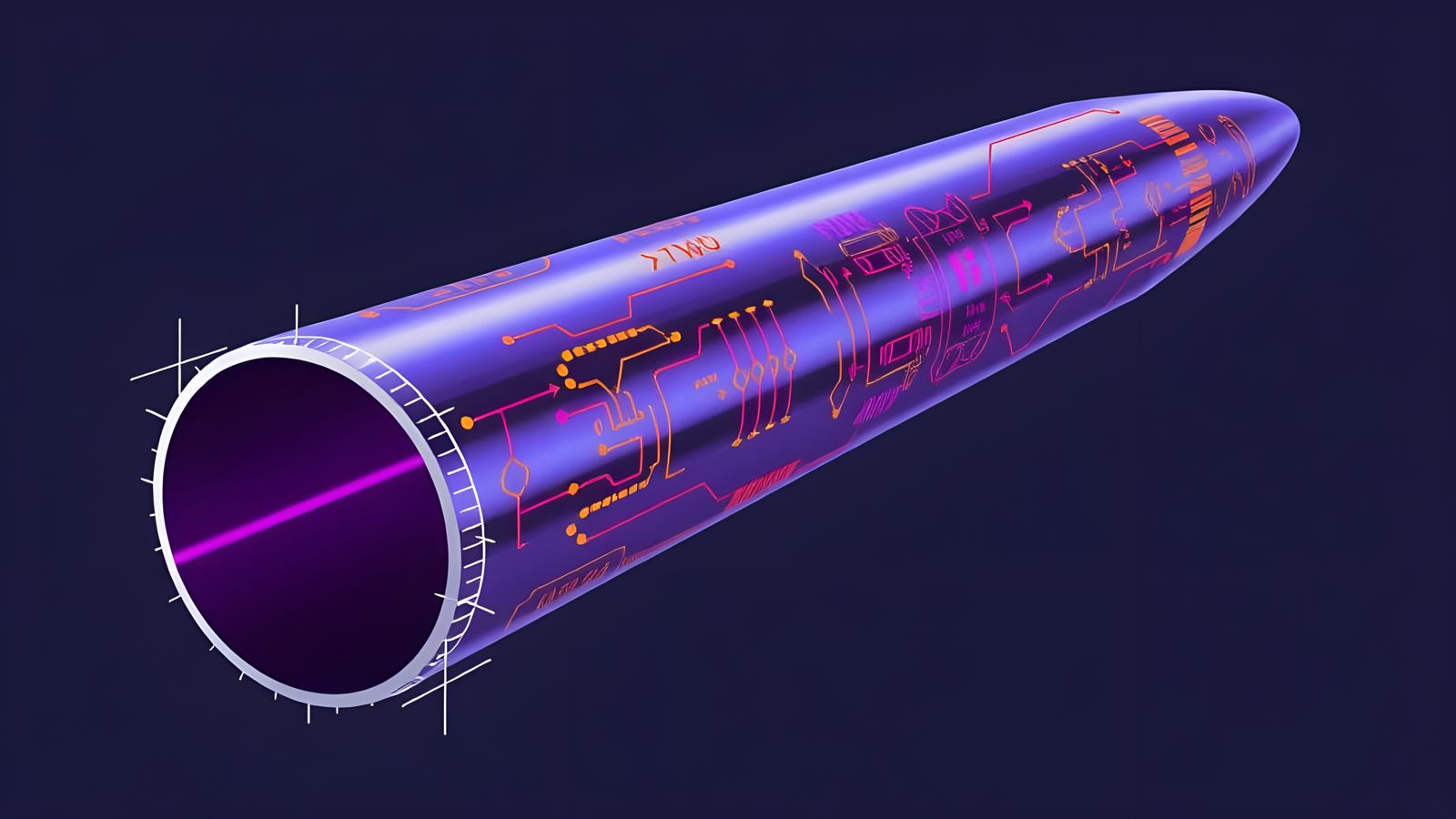 Sleek High-Velocity Cylinder with Circuit Diagram Art