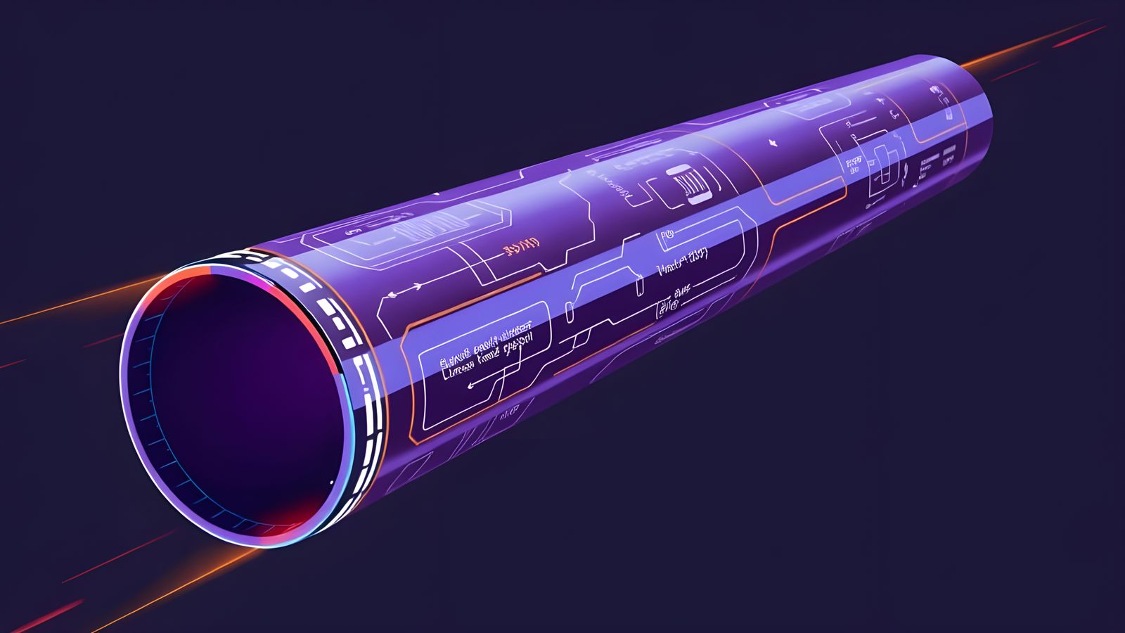 High-Velocity Cylinder with Intricate Circuit Diagram Art