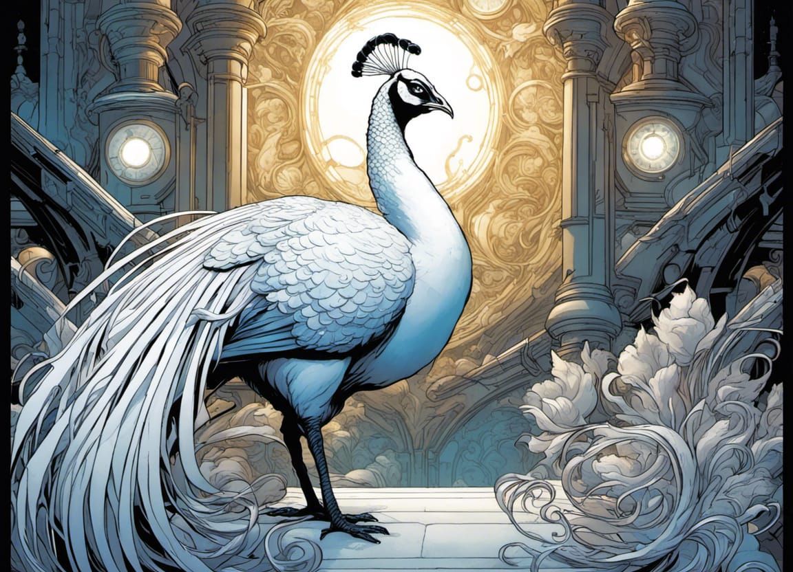 White Peacock in Comic Book Art Style